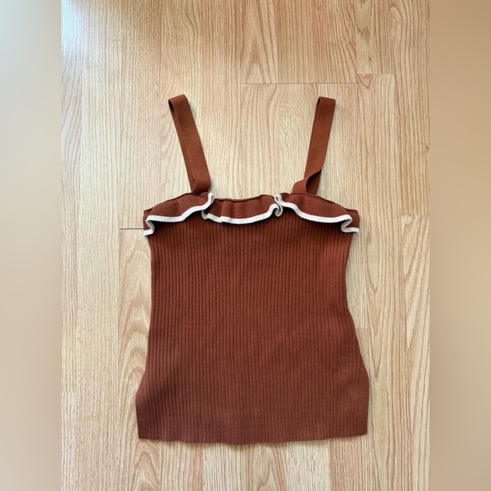 Anthropologie Rust Brown Ribbed Ruffle-Trim Camisole